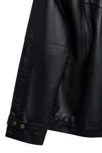 کاپشن چرمی زنانه مشکی اورسایز یقه خزدار Hannah دری مد