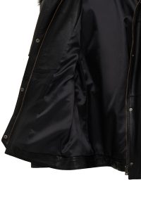 کاپشن چرمی زنانه مشکی کلاه‌دار یقه خزدار Hillary دری مد