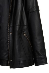 کاپشن چرمی زنانه مشکی کلاه‌دار یقه خزدار Hillary دری مد