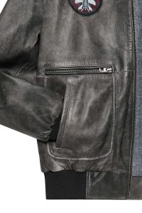 کاپشن چرمی مردانه خاکستری یقه‌دار خزدار خلبانی Hurricane دری مد