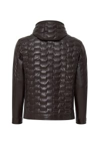 کاپشن چرمی مردانه قهوه‌ای کلاه‌دار Silva دری مد