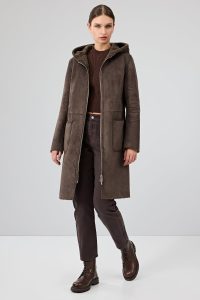 کت تدی زنانه قهوه‌ای دوطرفه کلاه‌دار Fiorentini دری مد