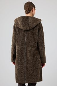 کت تدی زنانه قهوه‌ای دوطرفه کلاه‌دار Fiorentini دری مد