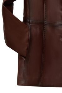 کت زنانه Barbara چرم قهوه‌ای مدل بلیزر دری مد