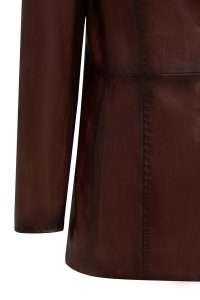 کت زنانه Barbara چرم قهوه‌ای مدل بلیزر دری مد