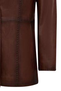 کت زنانه Barbara چرم قهوه‌ای مدل بلیزر دری مد