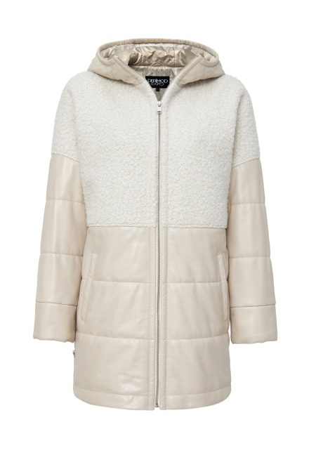 کت زنانه بژ خزدار کلاه دار Atlanta دری مد