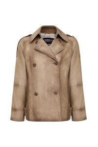 کت زنانه Estel چرم بژ اورسایز یقه کراواتی دری مد