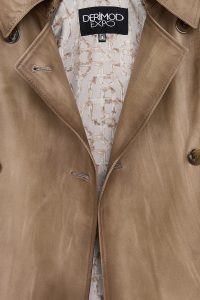 کت زنانه Estel چرم بژ اورسایز یقه کراواتی دری مد