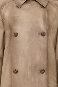 کت زنانه Estel چرم بژ اورسایز یقه کراواتی دری مد