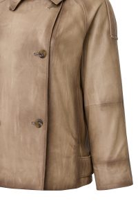 کت زنانه Estel چرم بژ اورسایز یقه کراواتی دری مد