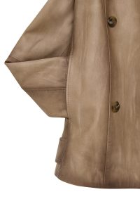 کت زنانه Estel چرم بژ اورسایز یقه کراواتی دری مد