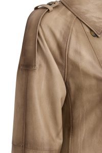 کت زنانه Estel چرم بژ اورسایز یقه کراواتی دری مد