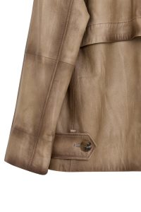 کت زنانه Estel چرم بژ اورسایز یقه کراواتی دری مد