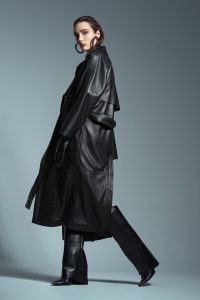 کت چرم بلند یقه دو سینه مشکی زنانه نیکول دری مد