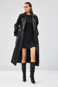 کت چرم بلند یقه دو سینه مشکی زنانه نیکول دری مد