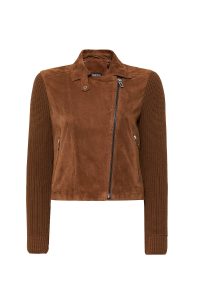 کت چرم جیر یقه دو سینه قهوه ای زنانه Marcy دری مد