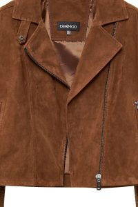 کت چرم جیر یقه دو سینه قهوه ای زنانه Marcy دری مد