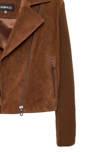 کت چرم جیر یقه دو سینه قهوه ای زنانه Marcy دری مد