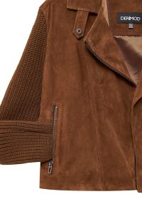 کت چرم جیر یقه دو سینه قهوه ای زنانه Marcy دری مد