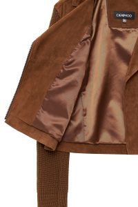 کت چرم جیر یقه دو سینه قهوه ای زنانه Marcy دری مد