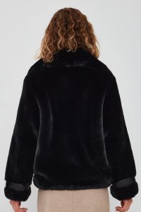 کت چرم مخمل دار مشکی زنانه آنابل دری مد