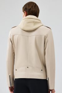 کت چرم موتورسواری کلاهدار بژ مردانه باتلر دری مد