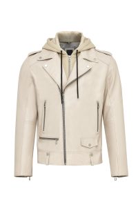 کت چرم موتورسواری کلاهدار بژ مردانه باتلر دری مد