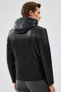 کت چرم کلاهدار مشکی مردانه لیون دری مد