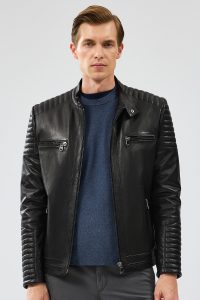 کت چرم کلاهدار مشکی مردانه لیون دری مد