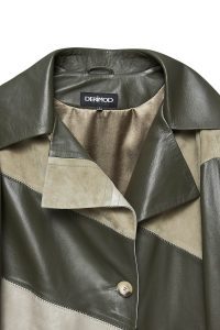 کت چرم یقه دو سینه سبز زنانه شکیرا دری مد