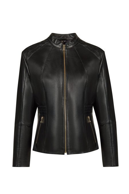 کت چرمی زنانه مشکی سایز بزرگ زیپ دار Lydia دری مد