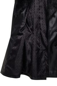 کت چرمی زنانه مشکی یقه خزدار کمربنددار Valeria دری مد