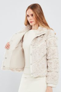 کت چرمی مخملی سفید زنانه ملروز دری مد