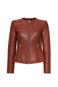 کت چرمی یقه ای زنانه قهوه ای ایرینا دری مد