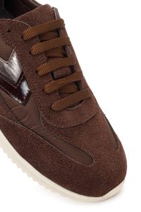 کتونی زنانه جیر قهوه‌ای بنددار دری مد