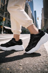 کتونی زنانه مشکی بنددار لژدار دری مد