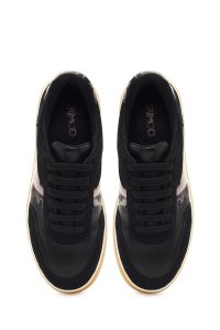 کتونی زنانه مشکی بنددار لژدار طرح‌دار دری مد