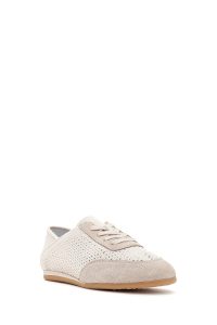 کتونی زنانه چرم بژ بنددار دری مد