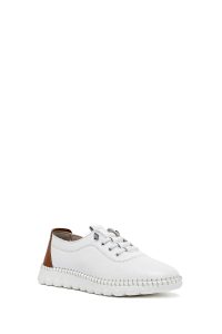 کتونی زنانه چرم سفید بنددار دری مد