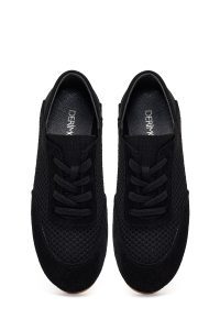 کتونی زنانه چرم مشکی بنددار دری مد