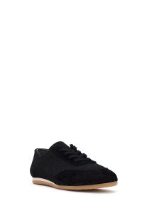 کتونی زنانه چرم مشکی بنددار دری مد