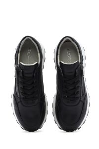 کتونی زنانه چرم مشکی بنددار زیپ‌دار کناری دری مد