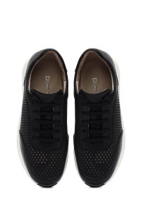 کتونی زنانه چرم مشکی بنددار لژدار دری مد