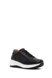 کتونی زنانه چرم مشکی بنددار لژدار دری مد