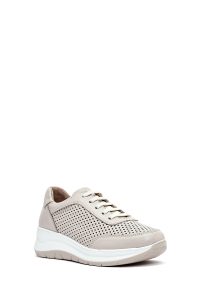 کتونی زنانه چرم کرم بنددار لژدار دری مد