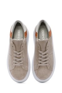 کتونی زنونه چرم جیر بژ بنددار با زیره ضخیم دری مد