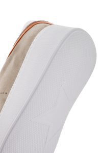 کتونی زنونه چرم جیر بژ بنددار با زیره ضخیم دری مد