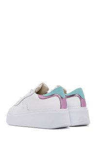 کتونی زنونه چرم سفید بنددار با زیره ضخیم دری مد