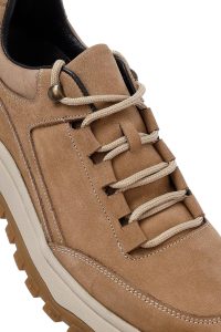 کتونی مردانه نوبوک چرمی بژ بندی زیره ضخیم کژوال دری مد